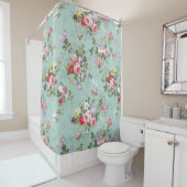 ヴィンテージのピンクの赤くエレガントなバラの花模様 シャワーカーテン (インサイチュ)