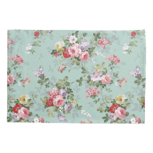 ヴィンテージのピンクの赤くエレガントなバラの花模様 枕カバー (裏面-左)