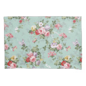 ヴィンテージのピンクの赤くエレガントなバラの花模様 枕カバー (正面左)