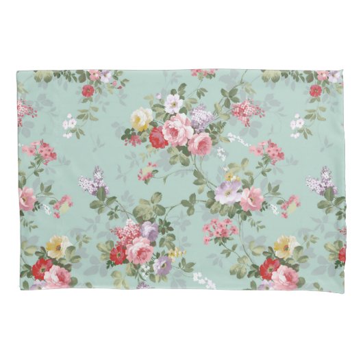 ヴィンテージのピンクの赤くエレガントなバラの花模様 枕カバー (正面左)