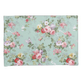 ヴィンテージのピンクの赤くエレガントなバラの花模様 枕カバー (正面右)