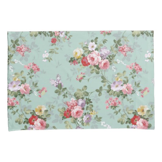 ヴィンテージのピンクの赤くエレガントなバラの花模様 枕カバー (正面右)