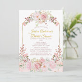 ヴィンテージのピンクの金ゴールドの水彩画の花柄のブライダルシャワー 招待状 (スタンド正面)