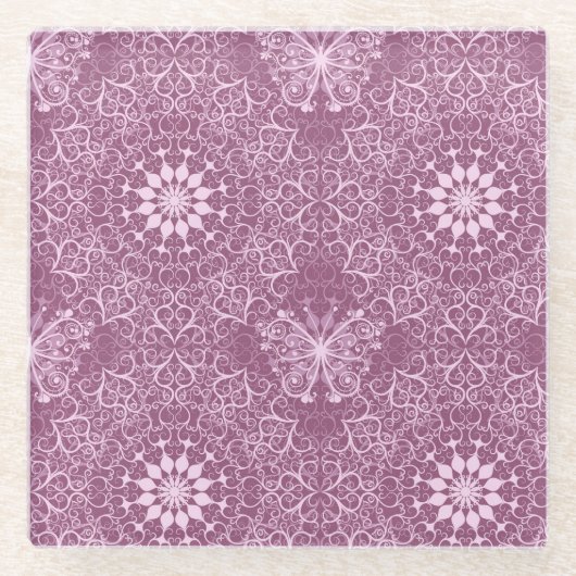 ヴィンテージのピンクパターン ガラスコースター (正面)