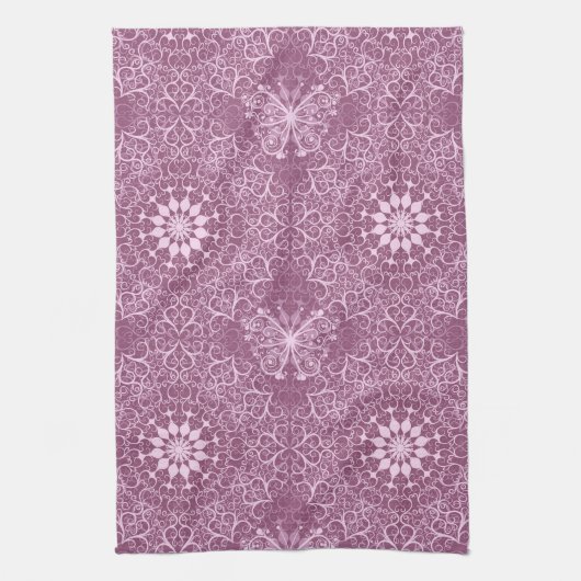 ヴィンテージのピンクパターン キッチンタオル (縦)