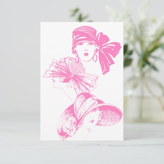 ヴィンテージのピンクレディーの空白のなフラッパーの帽子の招待状 招待状 (スタンド正面)