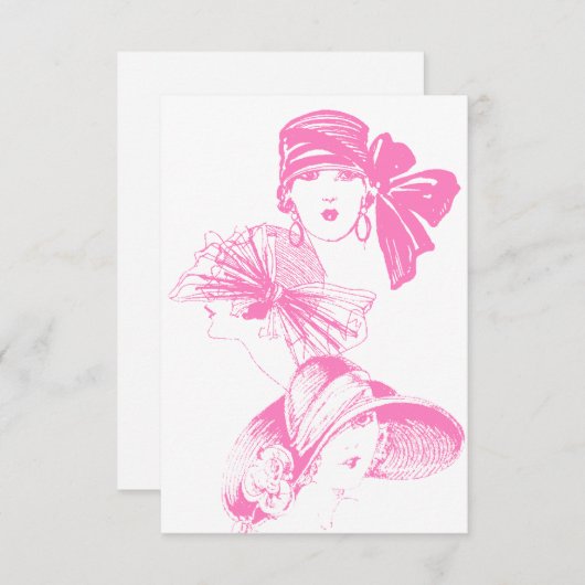 ヴィンテージのピンクレディーの空白のなフラッパーの帽子の招待状 招待状 (正面/裏面)