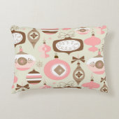ヴィンテージのピンク及び灰色のクリスマスオーナメント アクセントクッション (正面)