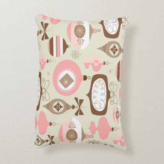 ヴィンテージのピンク及び灰色のクリスマスオーナメント アクセントクッション (裏面(縦))