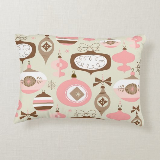 ヴィンテージのピンク及び灰色のクリスマスオーナメント アクセントクッション (裏面)