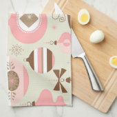 ヴィンテージのピンク及び灰色のクリスマスオーナメント キッチンタオル (四つ折り)