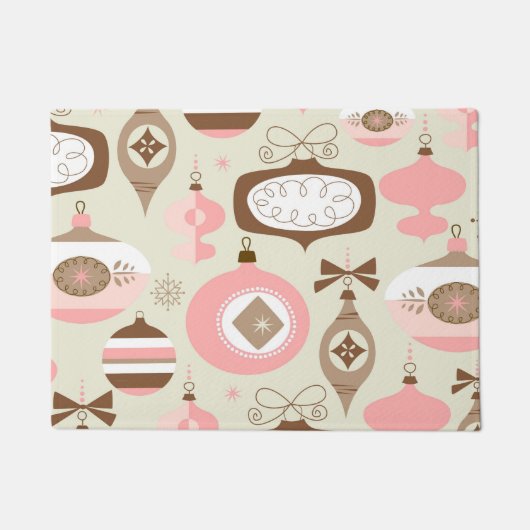 ヴィンテージのピンク及び灰色のクリスマスオーナメント ドアマット (正面)