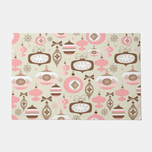 ヴィンテージのピンク及び灰色のクリスマスオーナメント ドアマット (正面)