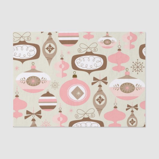 ヴィンテージのピンク及び灰色のクリスマスオーナメント 薄葉紙 (正面)