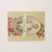 ヴィンテージのピンク及び赤いバラと宗教子供イエス・キリスト ジグソーパズル (横)