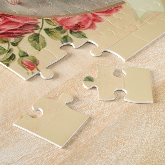 ヴィンテージのピンク及び赤いバラと宗教子供イエス・キリスト ジグソーパズル (側面)