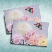 ヴィンテージのピンク、黄色と白の牡丹バタフライ 薄葉紙