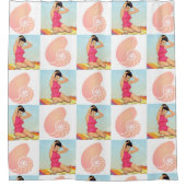 ヴィンテージのピンナップの女の子および海の貝 シャワーカーテン (正面)