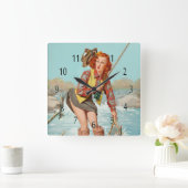 ヴィンテージのピンナップの女の子の柱時計、行った採取 スクエア壁時計 (ホーム)