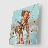 ヴィンテージのピンナップの女の子の柱時計、行った採取 スクエア壁時計 (傾斜)