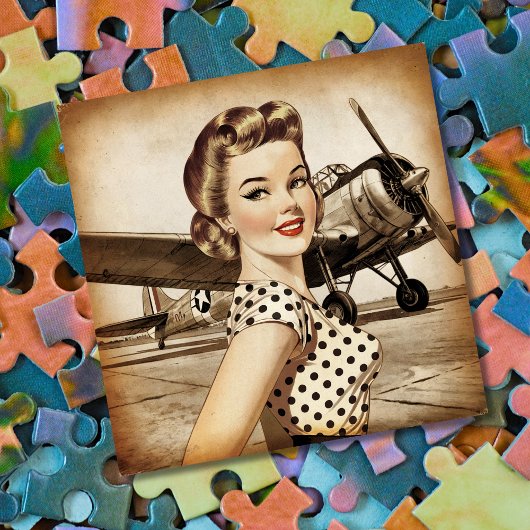 ヴィンテージのピンナップガールとWW2の飛行機、エレガント ジグソーパズル