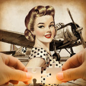 ヴィンテージのピンナップガールとWW2の飛行機、エレガント ジグソーパズル