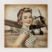 ヴィンテージのピンナップガールとWW2の飛行機、エレガント ジグソーパズル (縦)