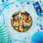 ヴィンテージのピン留め女性のカーボーイ ペーパープレート (パーティー)