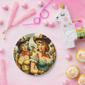 ヴィンテージのピン留め女性のカーボーイ ペーパープレート (パーティー)