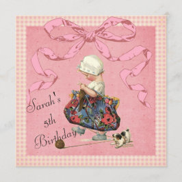 ヴィンテージのファッションの女の子のピンクのリボンの誕生日の招待 招待状