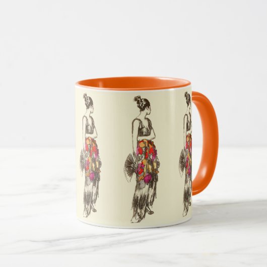 ヴィンテージのファッションの女性と春ドレス マグカップ (正面右)