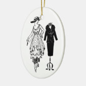 ヴィンテージのファッションの女性の黒い服およびマネキン セラミックオーナメント (左)