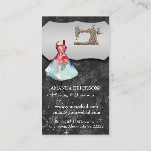 ヴィンテージのファッションの技術のガーリーな花の裁縫 名刺 (裏面)