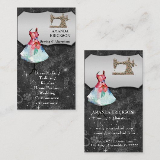 ヴィンテージのファッションの技術のガーリーな花の裁縫 名刺 (正面/裏面)