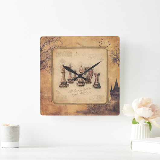 ヴィンテージのファッションド古いチェスの駒アートプレーヤーギフト スクエア壁時計 (ホーム)