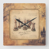 ヴィンテージのファッションド古いチェスの駒アートプレーヤーギフト スクエア壁時計 (正面)