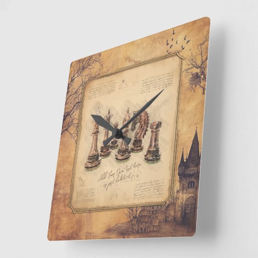 ヴィンテージのファッションド古いチェスの駒アートプレーヤーギフト スクエア壁時計 (傾斜)