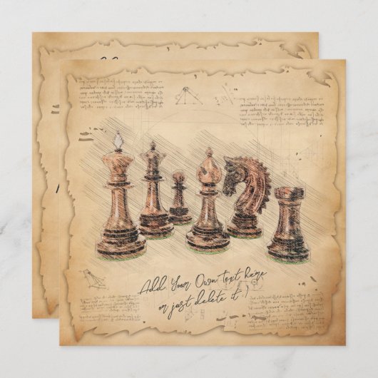 ヴィンテージのファッションド古いチェスの駒アートプレーヤーギフト 招待状 (正面/裏面)