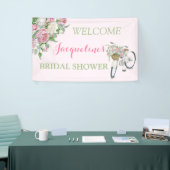 ヴィンテージのファッションド古い自転車バスケットピンクのバラ 横断幕 (トレードショー)