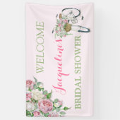 ヴィンテージのファッションド古い自転車バスケットピンクのバラ 横断幕 (縦)