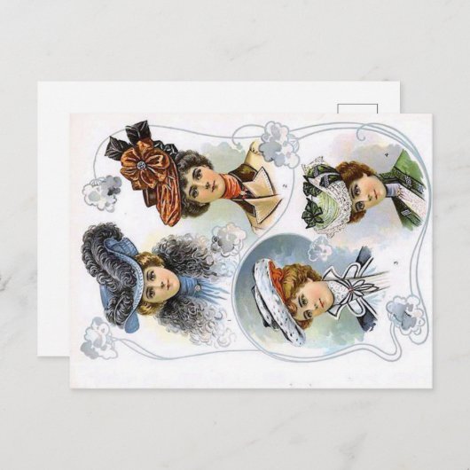 ヴィンテージのファッション帽子はがき ポストカード (正面/裏面)