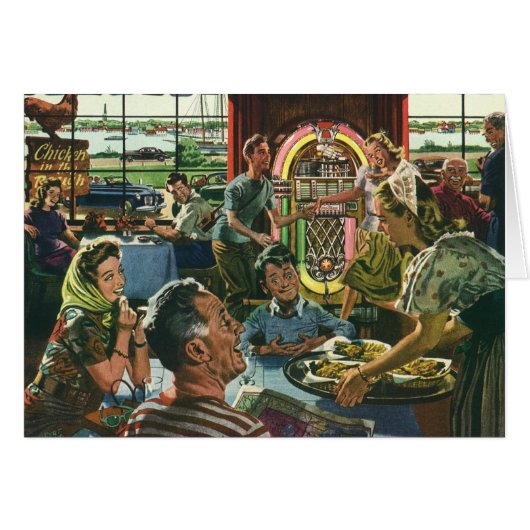 ヴィンテージのファミリーディナーとジュークボックス (正面横)