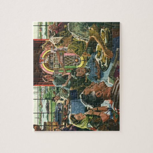 ヴィンテージのファミリーディナーとジュークボックス ジグソーパズル (縦)