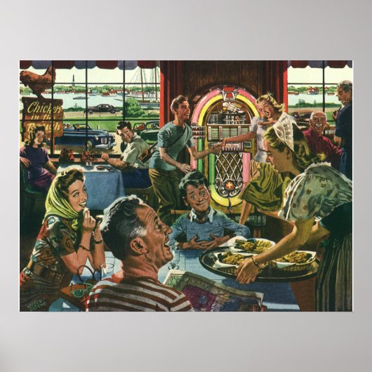 ヴィンテージのファミリーディナーとジュークボックス ポスター (正面)