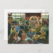 ヴィンテージのファミリーディナーとジュークボックス ポストカード (正面/裏面)