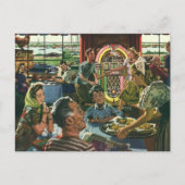 ヴィンテージのファミリーディナーとジュークボックス ポストカード (正面)