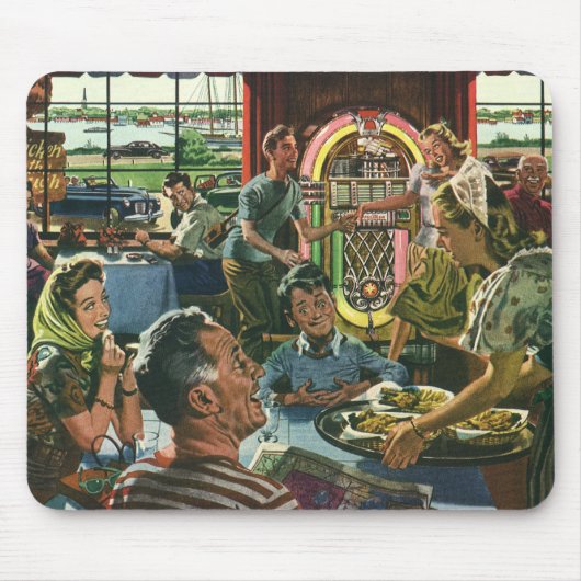 ヴィンテージのファミリーディナーとジュークボックス マウスパッド (正面)