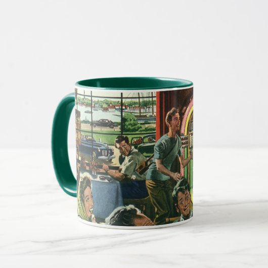 ヴィンテージのファミリーディナーとジュークボックス マグカップ (正面左)