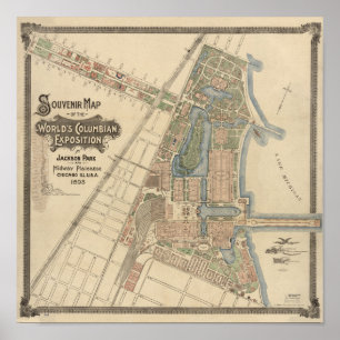 ヴィンテージのフェアシカゴ土産地図， 1893 ポスター