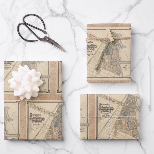 ヴィンテージのフェアシカゴ土産地図, 1893 ラッピングペーパーシート (正面)